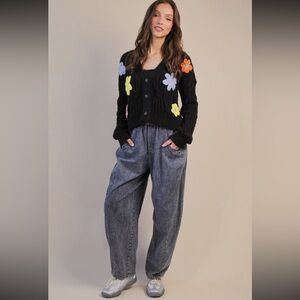 INDIGO Washed Woven Casual Barrel Pants